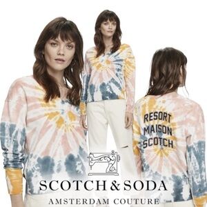 Scotch & Soda Resort Tie Dye Les Tropiques Sweatshirt V-Neck Size Medium
